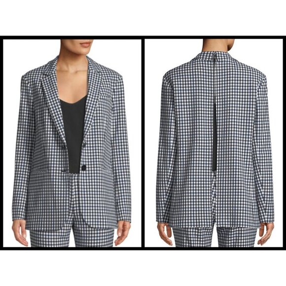 💕TIBI💕 Cut Ups Gingham Suiting Mens Blazer with Back Zip Black & White Print 4 - Picture 12 of 16